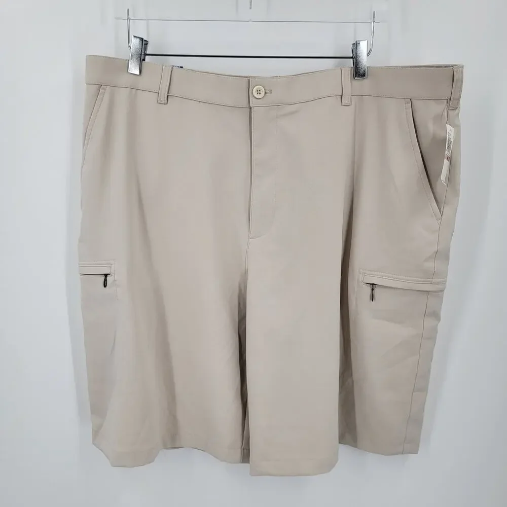 Izod Golf Shorts Mens 42 Beige Sport Flex Stretch UPF 15 Wicking Cargo Pockets